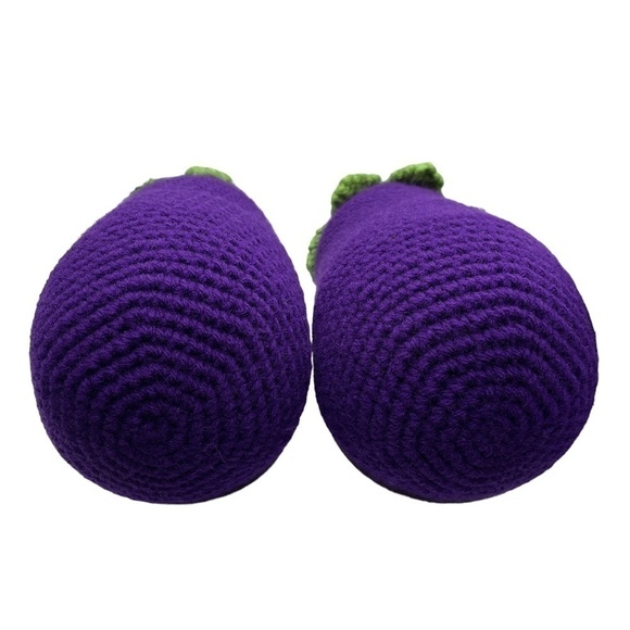 🍆 Handmade Crochet Eggplants - The "Emoji" You Can Cuddle! (Set of 2!) - Picture 4 of 5